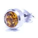 8mmジュエルステンレスピアス(トパーズ)/1個販売 大きいジュエル 黄色 イエロー サージカルステンレス ジルコニア台座ピアス シンプル メンズ レディース ...