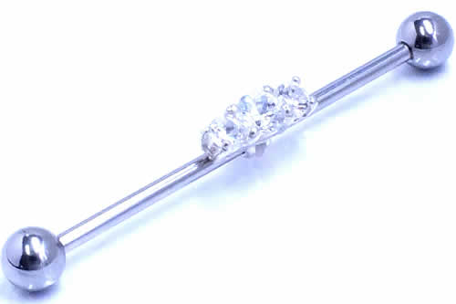 [16G インダストリアル ボディピアス] トリプルジュエル ストレートバーベル 16ゲージ ボディーピアス サージカルステンレス316L メガバーベル メンズ レディース ロングバーベル 軟骨 つなぐ 細い 長い シルバー925 ジルコニア ラインストーン クリスタル ラベンダー ピンク