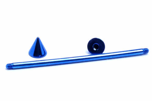 [インダストリアル用 14G チタングレード23] ブルーチタン メガバーべル ネジ コーン スパイク とんがり 青色 14ゲージ ストレートバーベル ボディピアス G23 長い ロングバーベル 軟骨 耳たぶ つなぐ メンズ レディース ニッケルフリー ファーストピアス ボディーピアス