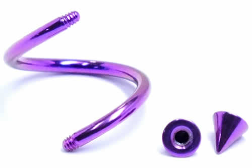[ 16G チタングレード23 スパイラルバーベル ] パープル 紫色 コーン スパイラル ツイストバーベル 16ゲージ 16GA ボディピアス チタン メンズ レディース 回る スクリュー スクリュウ ネジパーツ へそ 耳 軟骨 クチ 口 臍 ヘリックス 回転 クルクル ニッケルフリー