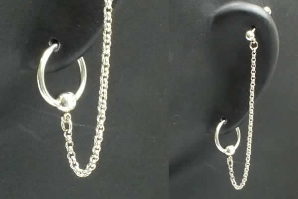 16Gのジュエルキャプティブビーズリングと16Gのストレートバーベルをチェーンでつないだボディピアス バーベルチェーンジュエルビーズリング 16ゲージ サージカルステンレス ピアスホールをつなぐ 軟骨 ヘリックス トラガス メンズ レディース インダストリアル用にも CBR