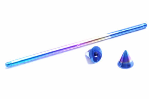 [インダストリアル用 14G チタングレード23] レインボーチタン メガバーべル ネジコーン 虹色 14ゲージ ストレートバーベル ボディピアス G23 長い ロング 軟骨 耳たぶ つなぐ メンズ レディース ニッケルフリー ファーストピアス ボディーピアス トンガリ スパイク