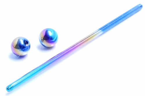 [インダストリアル用 14G チタングレード23] レインボーチタン メガバーべル ネジボールタイプ 虹色 14ゲージ ストレートバーベル ボディピアス G23 長い ロング 軟骨 耳たぶ つなぐ メンズ レディース ニッケルフリー ファーストピアス 玉 球体 丸 定番 おしゃれ カラフル