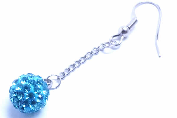 パヴェロングチャームピアス（ブルー）/1個販売 サージカルステンレス316L アメリカンピアス フックピアス ステンレスピアス フックピアス メンズ レディース 低アレルギー パベ キラキラ 揺れる ボール