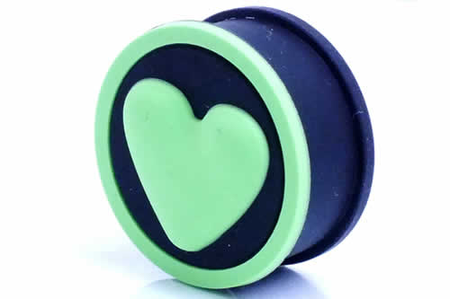 [ 24mm ハート シリコン ボディピアス ] シリコンハートプラグ 24.0mm ボディーピアス ダブルフレア レディース ソフト やわらかい 痛くない ゴム ラバー シリコーン おもしろ 黒色 ブラック ブルー グリーン オレンジ ピンク パープル レッド ライトグリーン インチ
