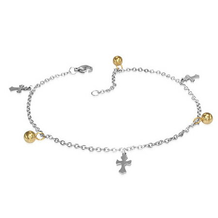 シャイニングクロスゴールドアンクレット 揺れる チャーム 十字架 サージカルステンレス316L 丈夫 高級 メンズ レディース ペア ブレスレット 裸足 素足 足首 サンダル ミュール 手首 フット 足輪 アクセサリー 入学式 パーティ 結婚式 卒業式 ウエディング 発表会