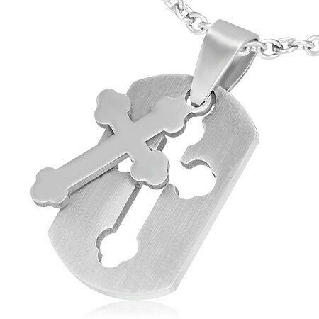 クロスステンレスタグ 2枚 ドッグタグ 十字架 ロザリオ サージカルステンレス316L ネックレス パーツ メンズ レディース トップ ペア ステンレスペンダン...