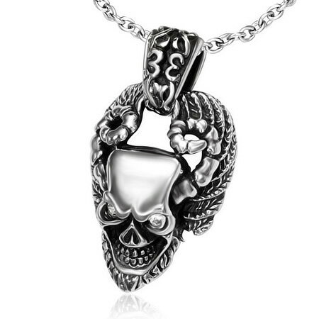 Pendant Tops - サタンスカルステンレスペンダント ドクロ ガイコツ サージカルステンレス ネックレス トップパーツ メンズ レディース ペア パーツ チョーカー