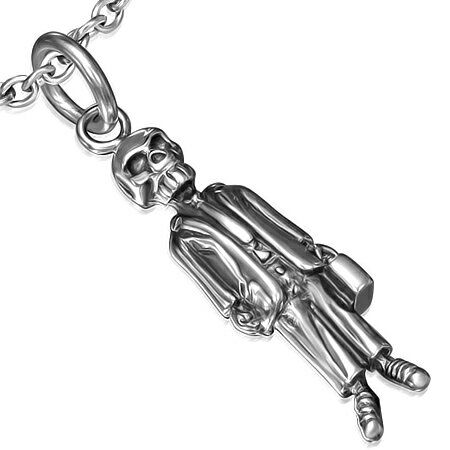 Pendant Tops - スーツスカルステンレスペンダント ドクロ ガイコツ 面白 おもしろ サージカルステンレス316L ネックレス パーツ メンズ レディース トップ ペア ステンレスペンダントトップ ステンレスパーツ アクセサリー 首飾り