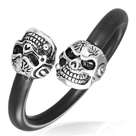 ダブルスカルラバーアーム ステンレス バングル アームレット 腕輪 サージカルステンレス316L メンズ レディース 手首 アクセサリー 二の腕 フリーサイズ ...