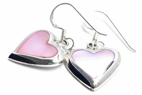 ハートピアス（ピンクシェル）/1ペア 両耳 シルバーピアス アメリカンピアス フックピアス シルバー925 スターリングシルバー メンズ レディース 揺れる 22G 22ゲージ 天然石 貝殻 高級 プレゼント ギフト 本物 銀のピアス 結婚式 パーティー ドレス 女子会 大人