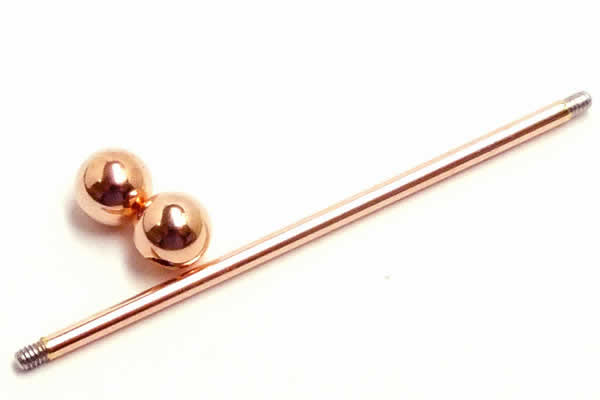 ［16G ピンクゴールド インダストリアル 長いバーベル］ストレートバーベル 16ゲージ ボールパーツ ネジパーツ ボディピアス サージカルステンレス316L メガバーベル メンズ レディース 低アレルギー シャフト 内径 長い ロングバーベル 軟骨 つなぐ 繋ぐ 16ga