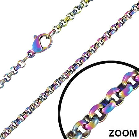 2.0mmレインボーリング ステンレスチェーン 2ミリ 2mm ステンレスネックレス サージカルステンレス316L メンズ レディース ネックレスチェーン チョ...