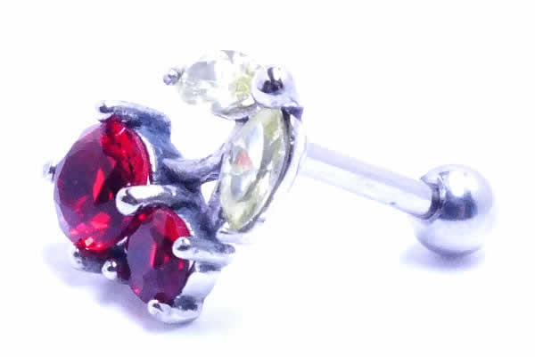 [カワイイ ボディピアス ] フルーツヘリックス（チェリー） 16ゲージ 16G 軟骨 耳 ボディーピアス トラガス アンテナ ラインストーン ジルコニア クリスタル メンズ レディース サージカルステンレス316L ストレートバーベル サクランボ さくらんぼ 果物 女性