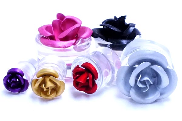 2G 0G 00G 12mm 14mm 16mm ボディピアス ローズブーケプラグ 1個販売 薔薇 お花 ボディーピアス アクリル 透明 クリア 軽い メンズ レディース 2ゲージ 0ゲージ 00ゲージ 12.0mm 14.0mm 16.0mm バラ 可愛い 綺麗 男 女 プレゼント 金属アレルギー対応 レッド ピンク