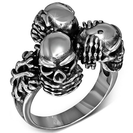 三猿スカルステンレスリング(RMT436)サイズ/31号 面白いドクロの指輪 立体 ユニーク サージカルステンレス316L メンズ レディース ペアリング プレ...