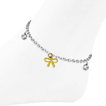 ゴールドリボンチャームステンレスアンクレット 揺れる チャーム 金色 りぼん サージカルステンレス316L 丈夫 高級 メンズ レディース ペア ブレスレット 裸足 素足 足首 サンダル ミュール ビーチ 手首 フット 足輪 アクセサリー チェーン