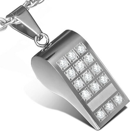 ホイッスルステンレスペンダントトップ 1個販売 フエ 笛 クリスタル ジルコニア おもしろ ユニーク 個性 サージカルステンレス316L ネックレス パーツ メ...