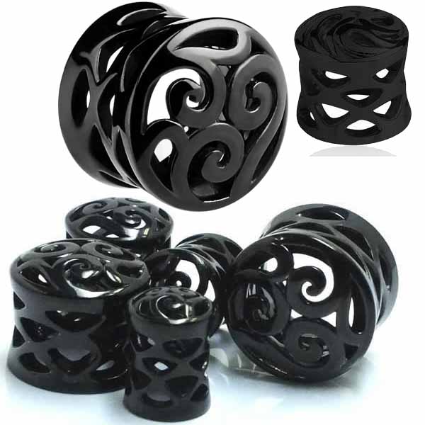 ブラックラティスプラグ 風神 0ゲージ 0G 00ゲージ 00G 12.0mm 12mm 14.0mm 14mm 16.0mm 16mm ブラック ボディピアス...