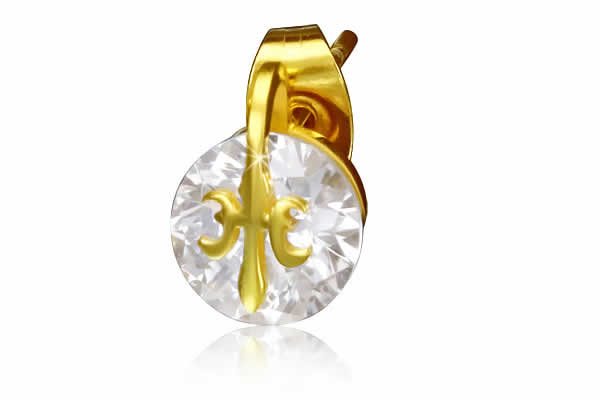 ゴールドジュエルグラスステンレスピアス（百合の紋章）/1個販売 百合の紋章 リリーエンブレム ユリ サ..