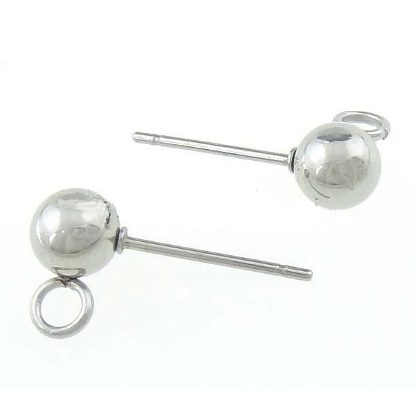 6mmボールチャームステンレスDIY用スタッドピアス(縦向き)/サージカルステンレス ステンレス ピアス パーツ キャッチピアス スタッドピアス ポスト 丸環 ...