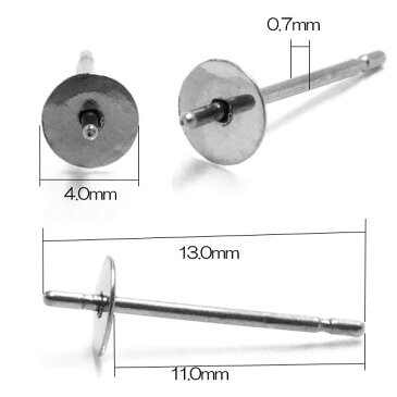 4mm芯立ちフラット台座ステンレスDIY用スタッドピアス/サージカルステンレス316L ステンレス ピアス パーツ キャッチピアス スタッドピアス ポスト ジュエル ストーン 天然石 ジルコニア 平ら パール 真珠 丸石 刺す 通す ピアス作り インスタ ハンドメイド