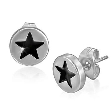 スタンプステンレスピアス(スター) 1個販売 星 20G 20ゲージ サージカルステンレス316L レディース メンズ ペアルック 黒色 ブラック ラウンド 丸型 キャッチピアス 軟骨 耳たぶ 彼女 彼氏 プレゼント ギフト クリスマス シンプル プレーン ブラックスター 人気