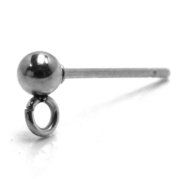 丸カン付き 3mmボールチャームステンレスDIY用スタッドピアス(縦向き)/1個販売 サージカルステンレス316L ピアスパーツ キャッチピアス スタッドピアス...
