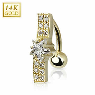 14金ミルキーウェイヘソピアス トップダウン 14G 14ゲージ 臍ピアス ヘソピアス ボディピアス 大人 本物の金 K14 イエローゴールド プレゼント ギフ...