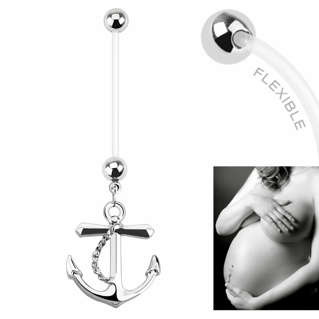 マタニティ へそピアス アンカー イカリ 碇 錨 14ゲージ 14G へそぴあす 臍ピアス ヘソピアス ボディピアス バイオフレックス 内径が長い 短い 出産祝...