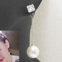 パールチャームバックキャッチピアス/1個販売 結婚式 発表会 入学式 卒業式 ステンレスピアス 真珠 ロングチャーム ジャケットピアス 金色 ゴールド 20G 20ゲージ サージカルステンレス レディース キャッチピアス 軟骨 耳たぶ クリスタル ジルコニア 四角形