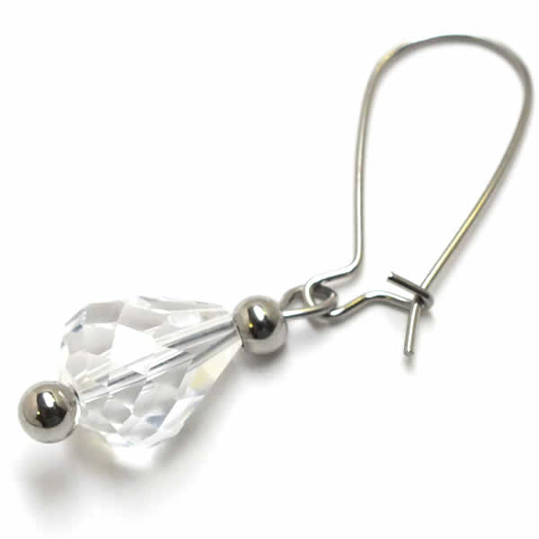 ドロップビーズチャームピアス（クリア）/1個販売 サージカルステンレス316L アメリカンピアス フックピアス ステンレスピアス フックピアス メンズ レディース 金属アレルギーが出にくい 揺れる 20G 20ゲージ 透明 ビーズ キラキラ フープ キドニー 滴型 ティアドロップ 涙(4.0)
