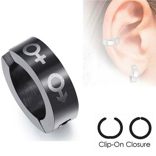セックスステンレスイヤリング/1個販売 おもしろ 男性 女性 マーク イヤーカフ ブラック 黒色 メンズ ..