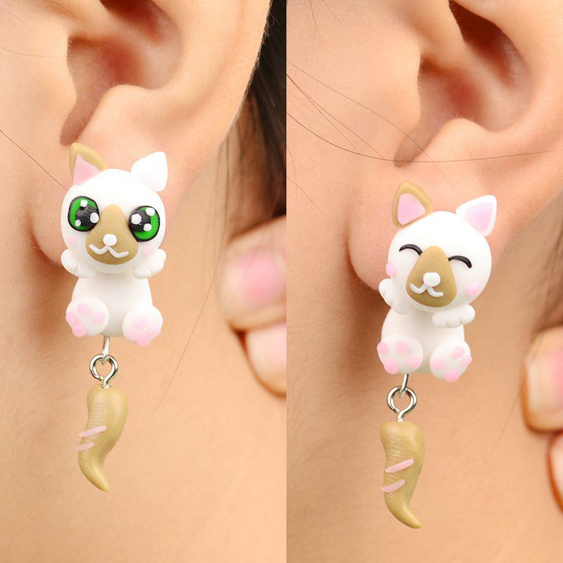 楽天ピアス専門ショップGreen Piercingフィギアピアス（白い犬）/1個販売 イヌ ドッグ バックキャッチピアス 面白 手作り ピアス ユニーク おもちゃ アニマル 動物 立体ピアス 3D おもしろ ファッションピアス おもしろピアス 人形 ヌイグルミ 立体 オモシロ ネタ 笑 メンズ レディース ハンドメイド