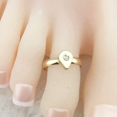 ドロップジュエルトゥリング ゴールド クリスタル 涙型 シズク型 ラインストーン ジルコニア 金色 足の指輪 トーリング 足のリング ピンキーリング フリーサイ...