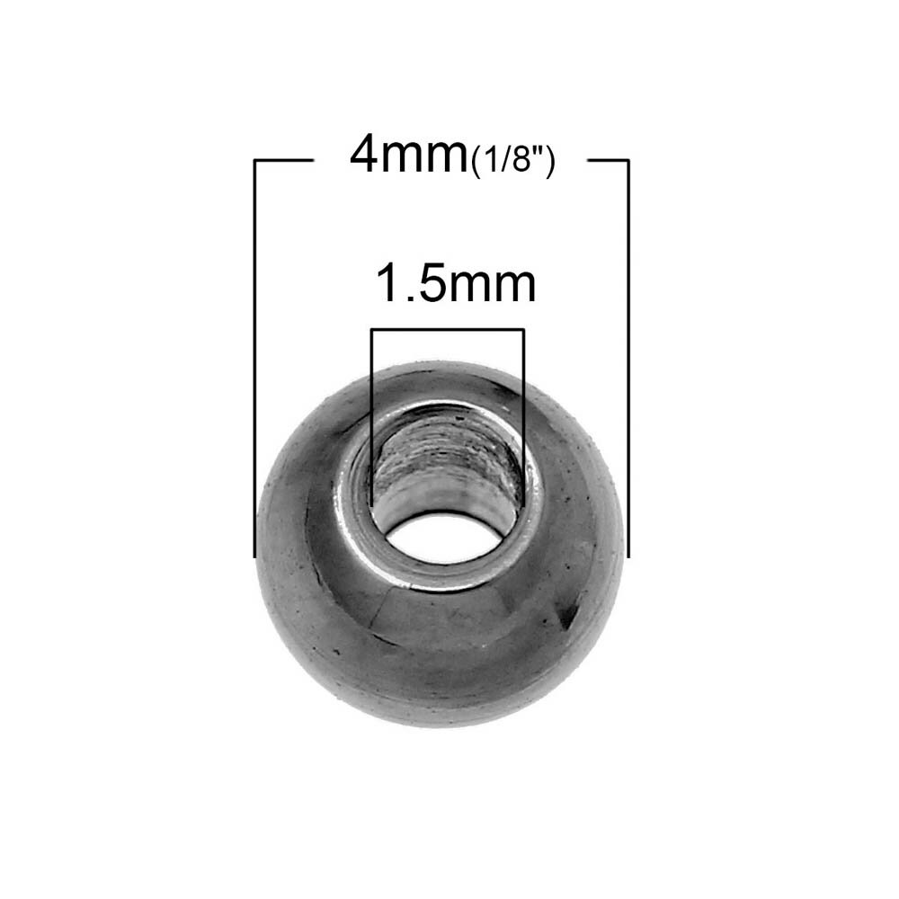 1mm用 1mmワイヤー用 1mmテグス用 1ミリ革紐用 1.0mmロープ用 ステンレス4mmボールパーツ（1.5mmホール）/1個販売 サージカルステンレス ビーズパーツ 通す ネックレス ブレスレット アンクレット DIY 手作り 材料 部品 クラフト ハンドメイド 穴開き 細い ボール 玉 球体