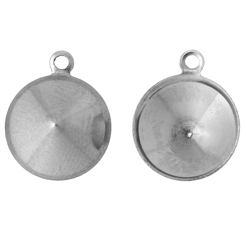 9mmロート台座ステンレスDIY用ペンダントチャーム 丸型 丸い サージカルステンレス ネックレス パーツ 天然石 ストーン 先端のとがったジルコニアをセットで...