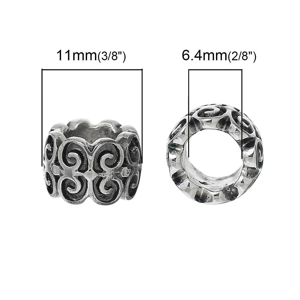 6mm用 6mmワイヤー用 6mmテグス用 6ミリ革紐用 6.0mmロープ用 ステンレスシリンダーパーツ（ハワーマハル）/1個販売 サージカルステンレス ビーズパーツ 通す ネックレス ブレスレット アンクレット DIY 手作り 材料 フリマ 部品 クラフト アクセサリー ハンドメイド 穴開き