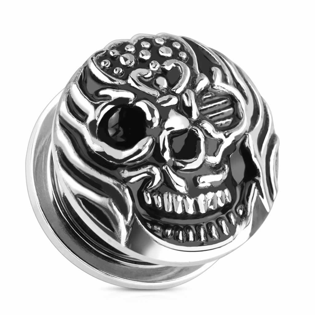 Other - ファイヤー スカル トンネル 0G 0ゲージ 00G 00ゲージ 12.0mm 12mm ドクロ ガイコツ サージカルステンレス316L ボディピアス メンズ レディース 低アレルギー 耳 軟骨 ネジ式 埋め込み ネジタイプ プラグ ホール スクリュー ボディーピアス ハード 不気味