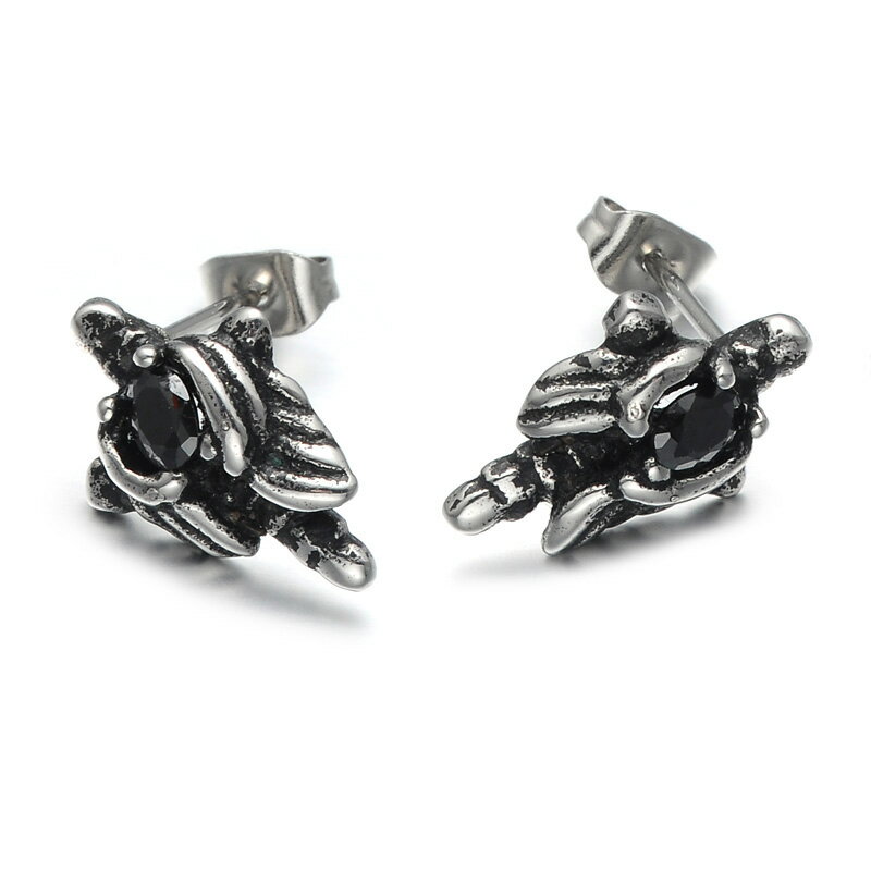 アラビアブラックジルコニアクロスステンレスピアス 1個販売 ラインストーン 黒色 十字架 ロザリオ 20G..