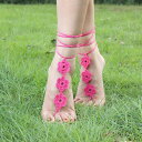 アザミベアフットサンダル/ペア販売 アンクレット 手作り ハンドメイド 素足 裸足 コットン 綿 手編み 刺繍 レース 花 フラワー ピンク パープル 裸足 素...