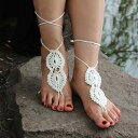 マチスベアフットサンダル(ホワイト)/ペア販売 アンクレット 手作り ハンドメイド 素足 裸足 コットン 綿 手編み 刺繍 レース 裸足 素足 足首 サンダル ブーツ ミュール ビーチ 手首 砂浜 アクセサリー 両足 片足 編み上げ 生足 ボヘミアン トゥリング 足の指輪