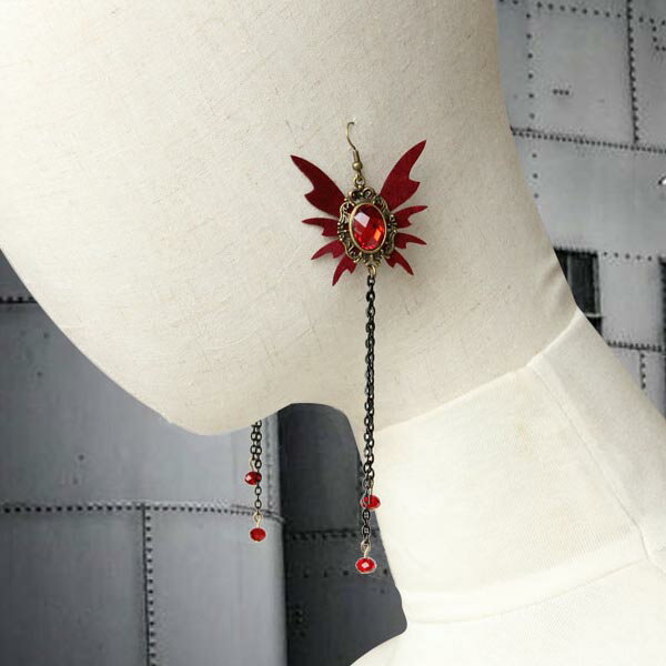 シリエルアゲハステンレスピアスピアス 1ペア販売 サージカルステンレス316L アメリカンピアス フックピアス コットン 赤色 レッド ベルベット 布 手編み レディース ゴスロリ 揺れる 20G 20ゲージ 秋 冬 プレゼント バタフライ チョウチョウ 蝶 長い ロング ドレス キャバ嬢