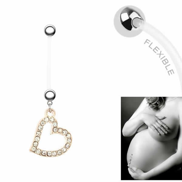 妊婦用へそピアス オープンハート 14ゲージ 14G へそぴあす 臍ピアス ヘソピアス ボディピアス テフロン 内径が長い 短い 出産祝い 妊娠 マタニティ ホ...