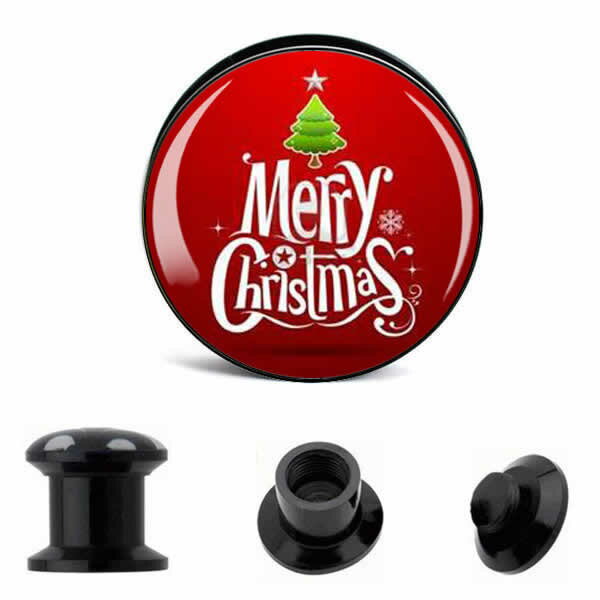 クリスマスプラグ（メリークリスマス） 2ゲージ 2G 0ゲージ 0G 00ゲージ 00G 12.0mm 12mm 14.0mm 14mm 16.0mm 16mm 18.0mm 18mm 20.0mm 20mm 22.0mm 22mm 25.0mm 25mm ボディピアス アクリル ダブルフレア ネジタイプ 樹脂 プラスチック メンズ レディース ブラック 黒色