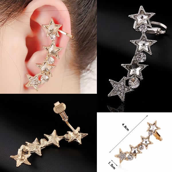 ピアス専門ショップGreen Piercingのベガイヤーフックピアス 星 スター イヤーカフ レディース クリスタル ビジュー 上品 大人 挟む クリップ イヤリング 発表会 結婚式 卒業式 入学式 シルバー ゴールド 耳にかける イヤークリップピアス 大きい 耳に被せる ラインストーン ジルコニア イヤーラップ プレゼント｜アングル2