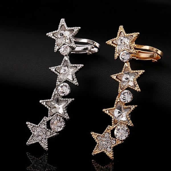 ピアス専門ショップGreen Piercingのベガイヤーフックピアス 星 スター イヤーカフ レディース クリスタル ビジュー 上品 大人 挟む クリップ イヤリング 発表会 結婚式 卒業式 入学式 シルバー ゴールド 耳にかける イヤークリップピアス 大きい 耳に被せる ラインストーン ジルコニア イヤーラップ プレゼント｜アングル3