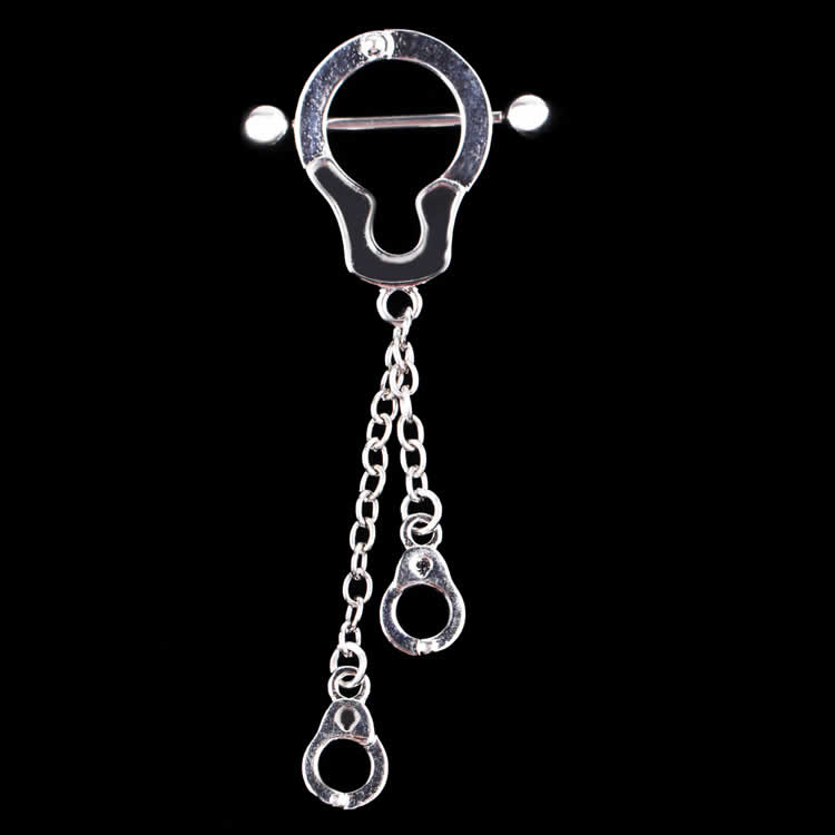 [ 14G ニップル 乳首 ] ハンドカフニップルピアス ストレートバーベル シールド 手錠 面白い オモシロ おもしろ 14ゲージ 胸 乳輪 ボディピアス メンズ レディース サージカルステンレス316L ボディーピアス 乳首ピアス ジュエリー アクセサリー 別売り16Gに変更可能