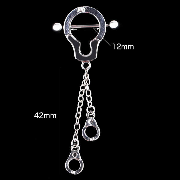 [ 14G ニップル 乳首 ] ハンドカフニップルピアス ストレートバーベル シールド 手錠 面白い オモシロ おもしろ 14ゲージ 胸 乳輪 ボディピアス メンズ レディース サージカルステンレス316L ボディーピアス 乳首ピアス ジュエリー アクセサリー 別売り16Gに変更可能