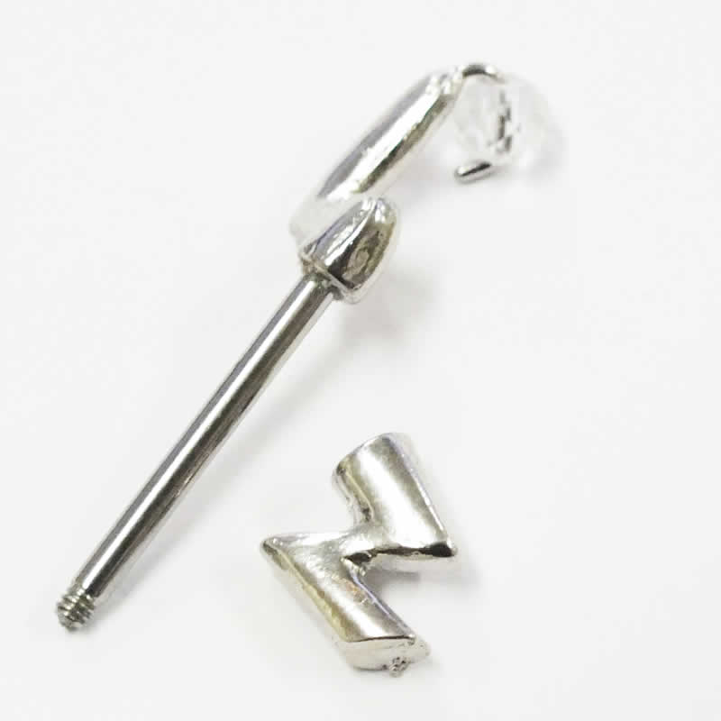 ［14G ボディピアス］ ライトニング ストレートバーベル 14ゲージ サージカルステンレス316L メンズ レディース 内径 長い 短い ネジパーツ クリア ライトブルー ピンク 雷 カミナリ サンダー ラインストーン ジルコニア ニップル 乳首 ヘリックス 軟骨 アンテナ